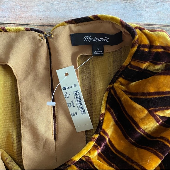 NWT Madewell Memento Gold & Brown Stripe Velvet Ruffle Blouse Small - Picture 6 of 6